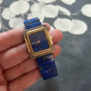 Gold Tone Blue Japan Movement Watch